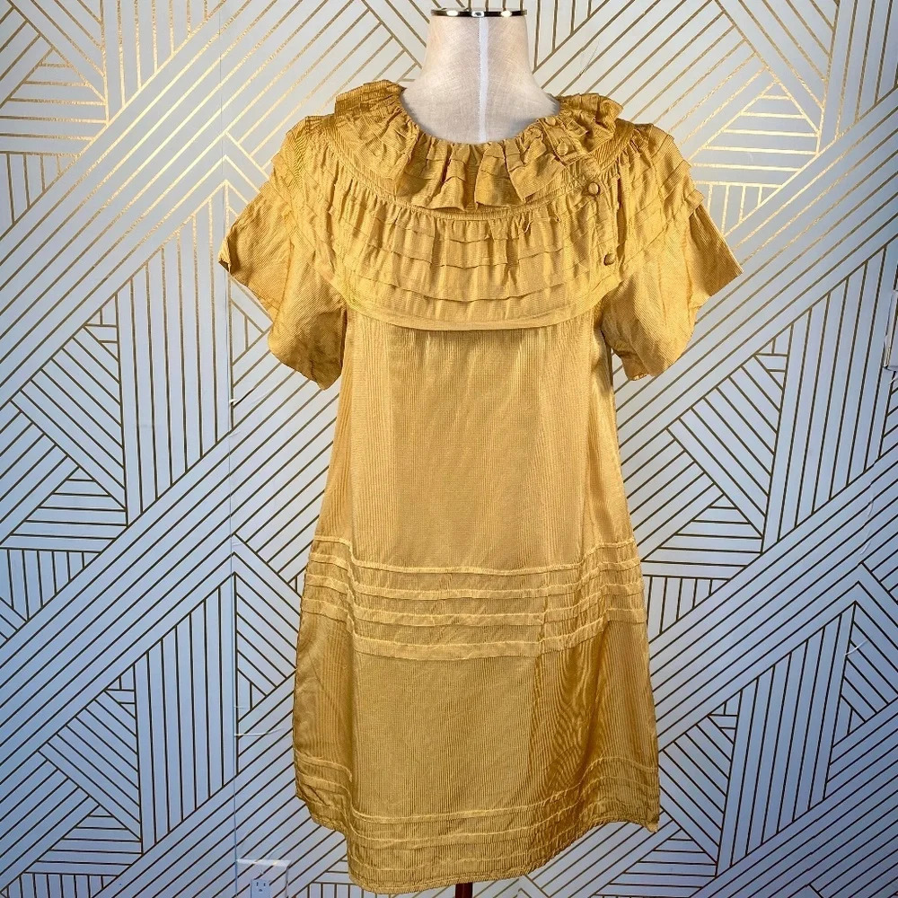 Marc Jacobs‎ Mustard Yellow Silk Ruffle Dress